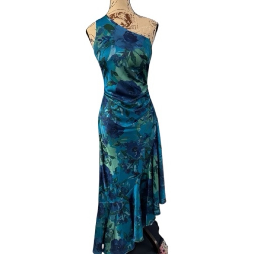 Eliza J One Shoulder Blue Floral Dress